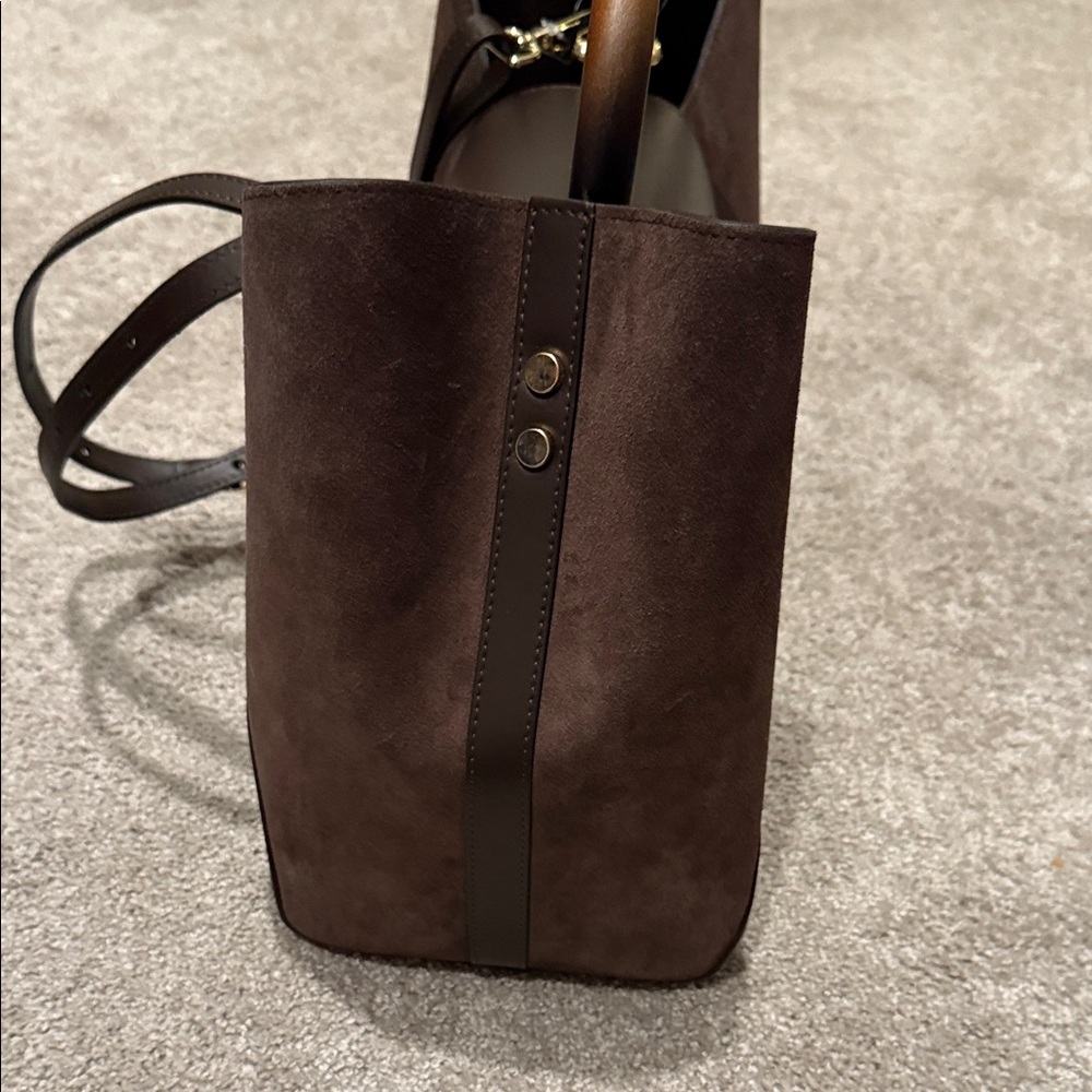 Dark Brown Suede & Leather Satchel Bag - Picture 4 of 11